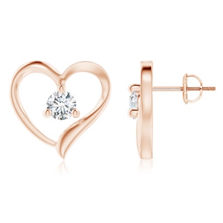4.6mm GVS2 Prong-Set Round Diamond Open Heart Stud Earrings in 18K Rose Gold