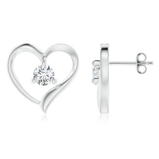 4.6mm GVS2 Prong-Set Round Diamond Open Heart Stud Earrings in S999 Silver
