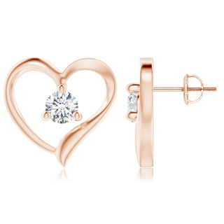 5.1mm GVS2 Prong-Set Round Diamond Open Heart Stud Earrings in Rose Gold