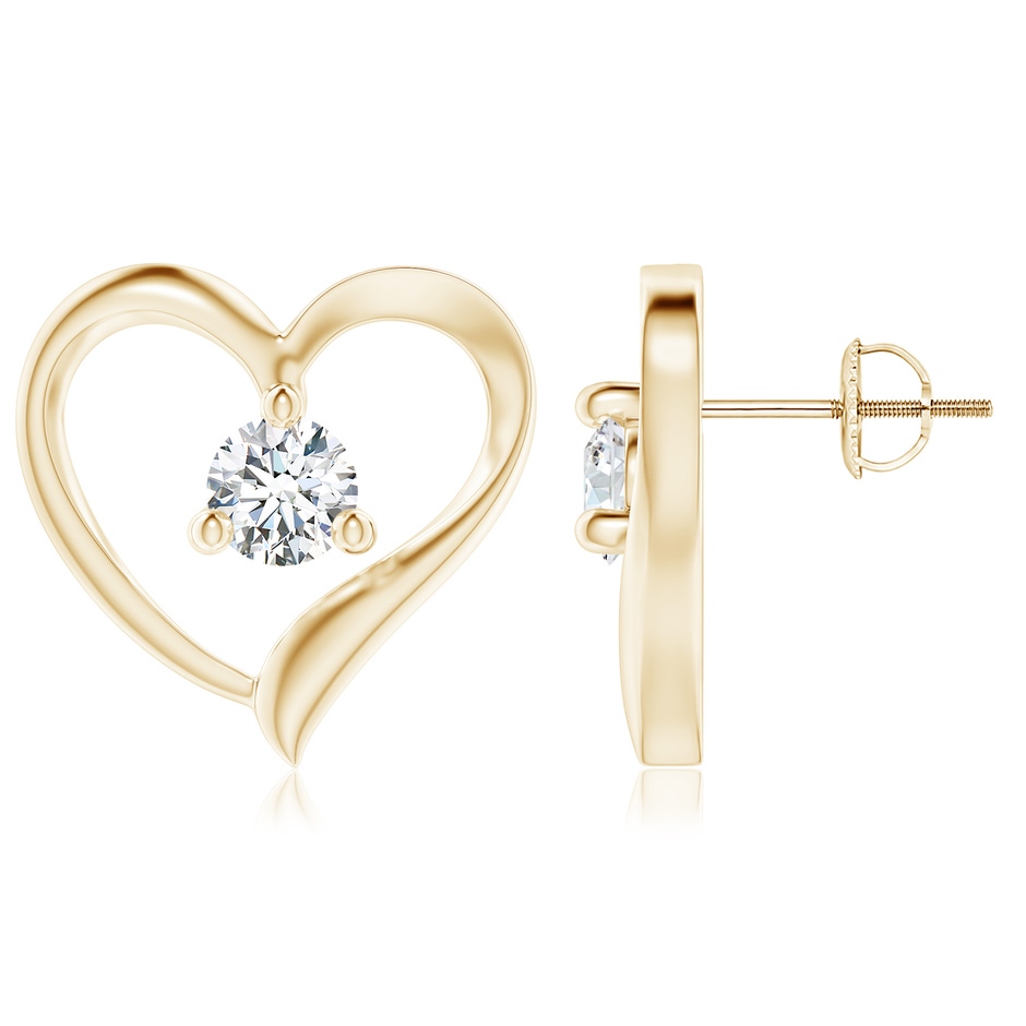 5.1mm GVS2 Prong-Set Round Diamond Open Heart Stud Earrings in Yellow Gold 