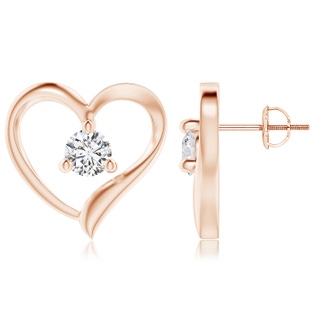 5.1mm HSI2 Prong-Set Round Diamond Open Heart Stud Earrings in 18K Rose Gold