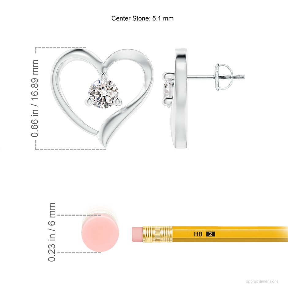 5.1mm IJI1I2 Prong-Set Round Diamond Open Heart Stud Earrings in White Gold ruler
