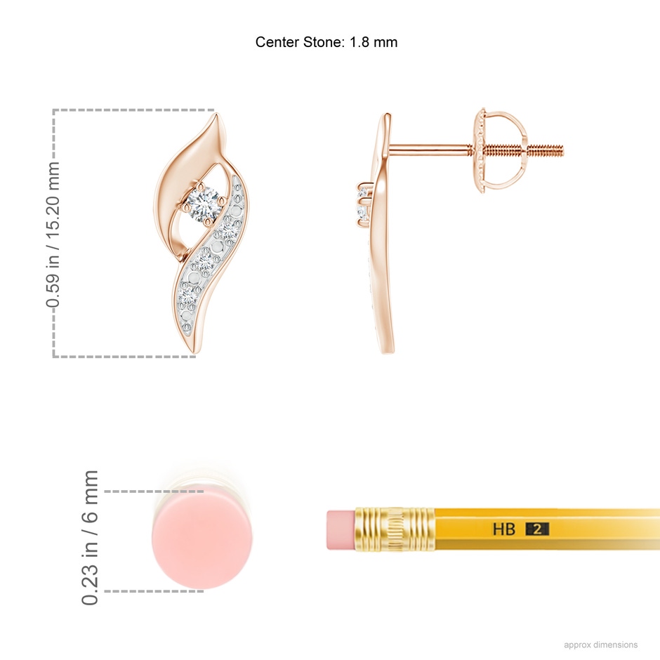 1.8mm GVS2 Diamond Shell Stud Earrings in Rose Gold ruler