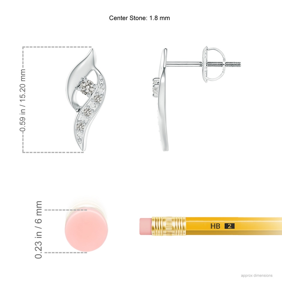 1.8mm KI3 Diamond Shell Stud Earrings in White Gold ruler