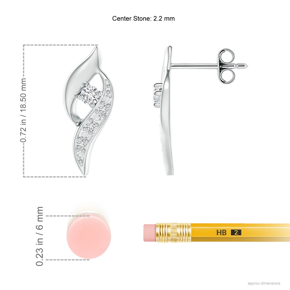 2.2mm HSI2 Diamond Shell Stud Earrings in S999 Silver ruler