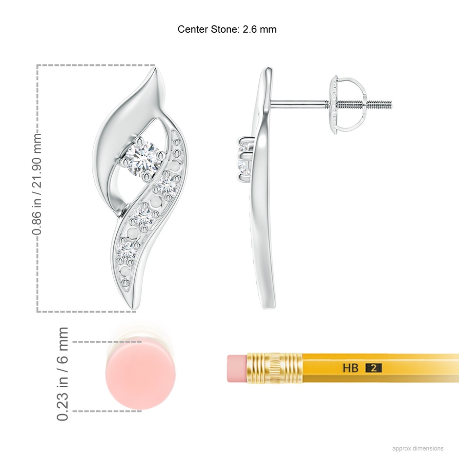 2.6mm GVS2 Diamond Shell Stud Earrings in White Gold ruler