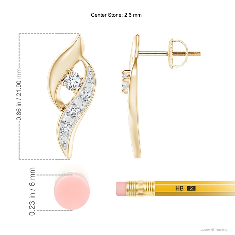 2.6mm GVS2 Diamond Shell Stud Earrings in Yellow Gold ruler