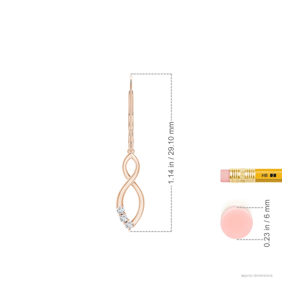 1.4mm GVS2 Diamond Infinity Drop Leverback Earrings in Rose Gold ruler