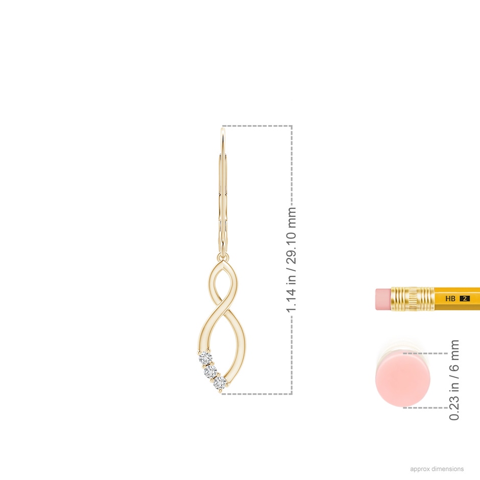 1.4mm HSI2 Diamond Infinity Drop Leverback Earrings in Yellow Gold ruler