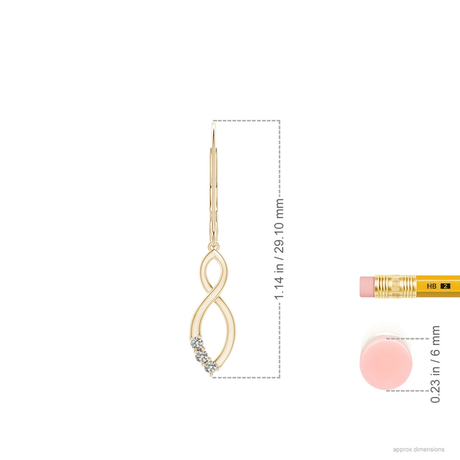 1.4mm KI3 Diamond Infinity Drop Leverback Earrings in Yellow Gold ruler