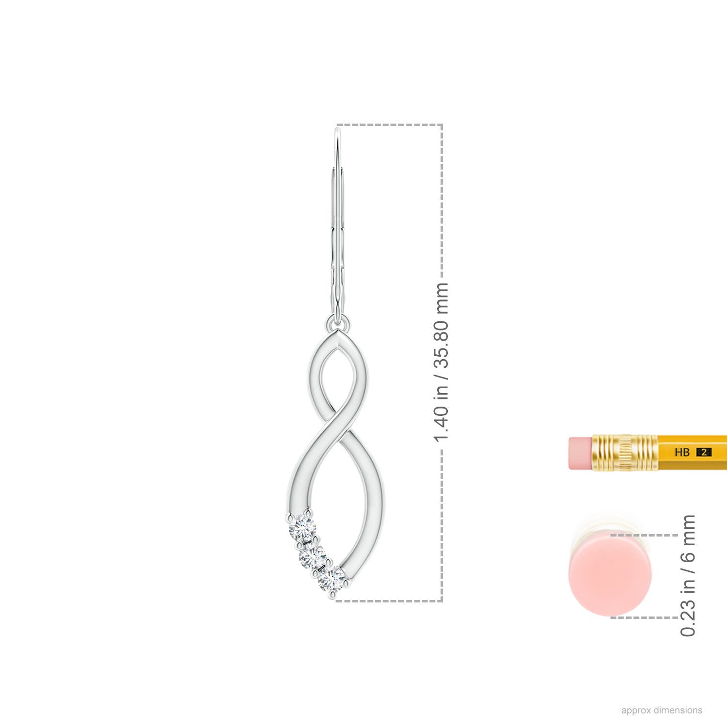 2mm GVS2 Diamond Infinity Drop Leverback Earrings in White Gold - ruler