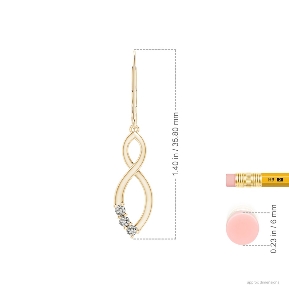 2mm KI3 Diamond Infinity Drop Leverback Earrings in Yellow Gold ruler