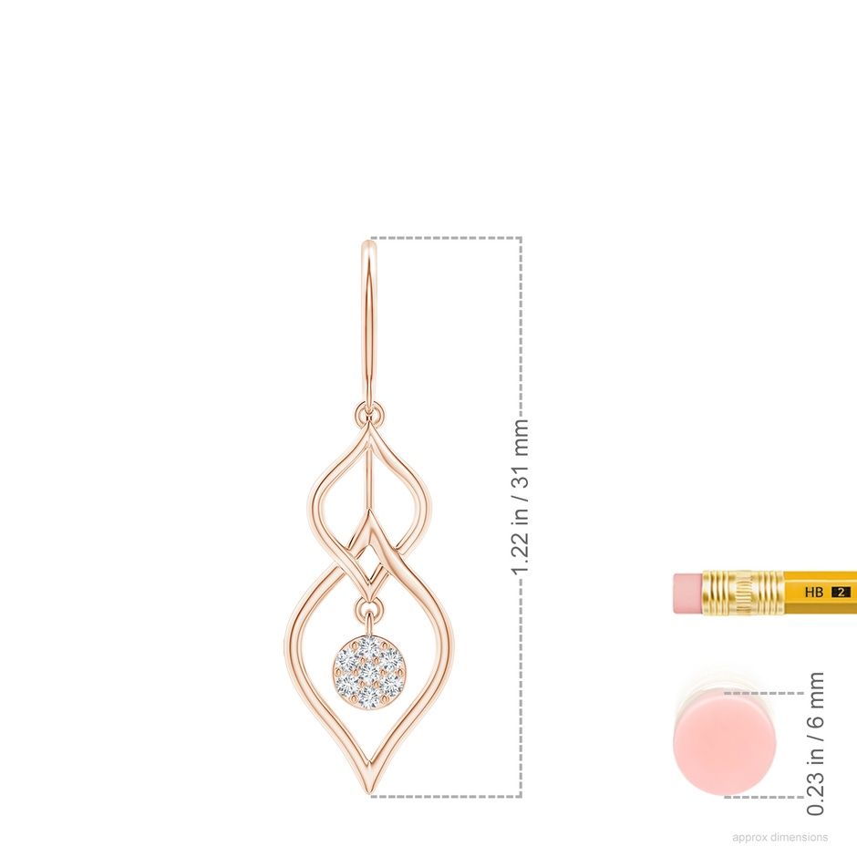 1.15mm GVS2 Diamond Clustre Double Drop Earrings in Rose Gold ruler