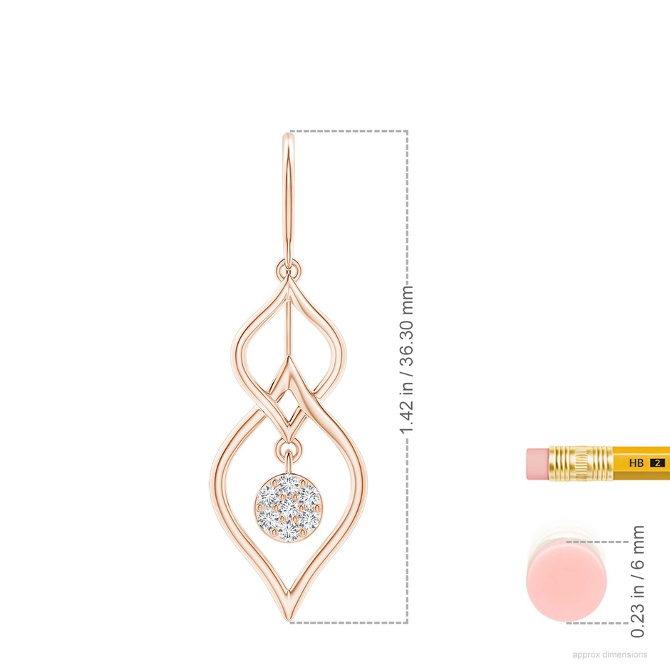 1.5mm GVS2 Diamond Cluster Double Drop Earrings in Rose Gold ruler
