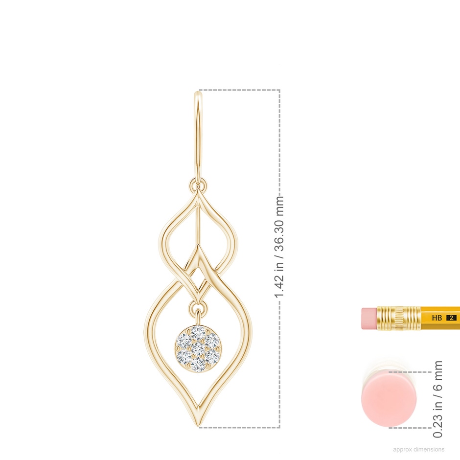 1.5mm GVS2 Diamond Cluster Double Drop Earrings in Yellow Gold ruler