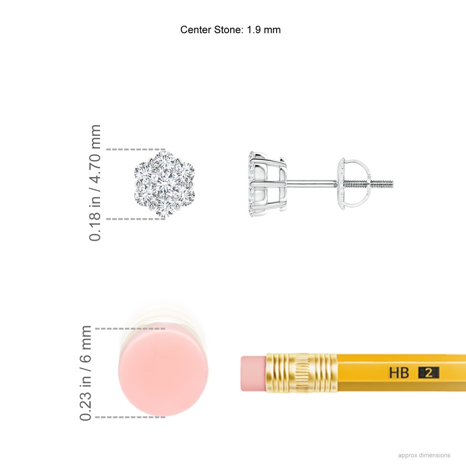 1.9mm GVS2 Pressure-Set Diamond Cluster Stud Earrings in White Gold ruler