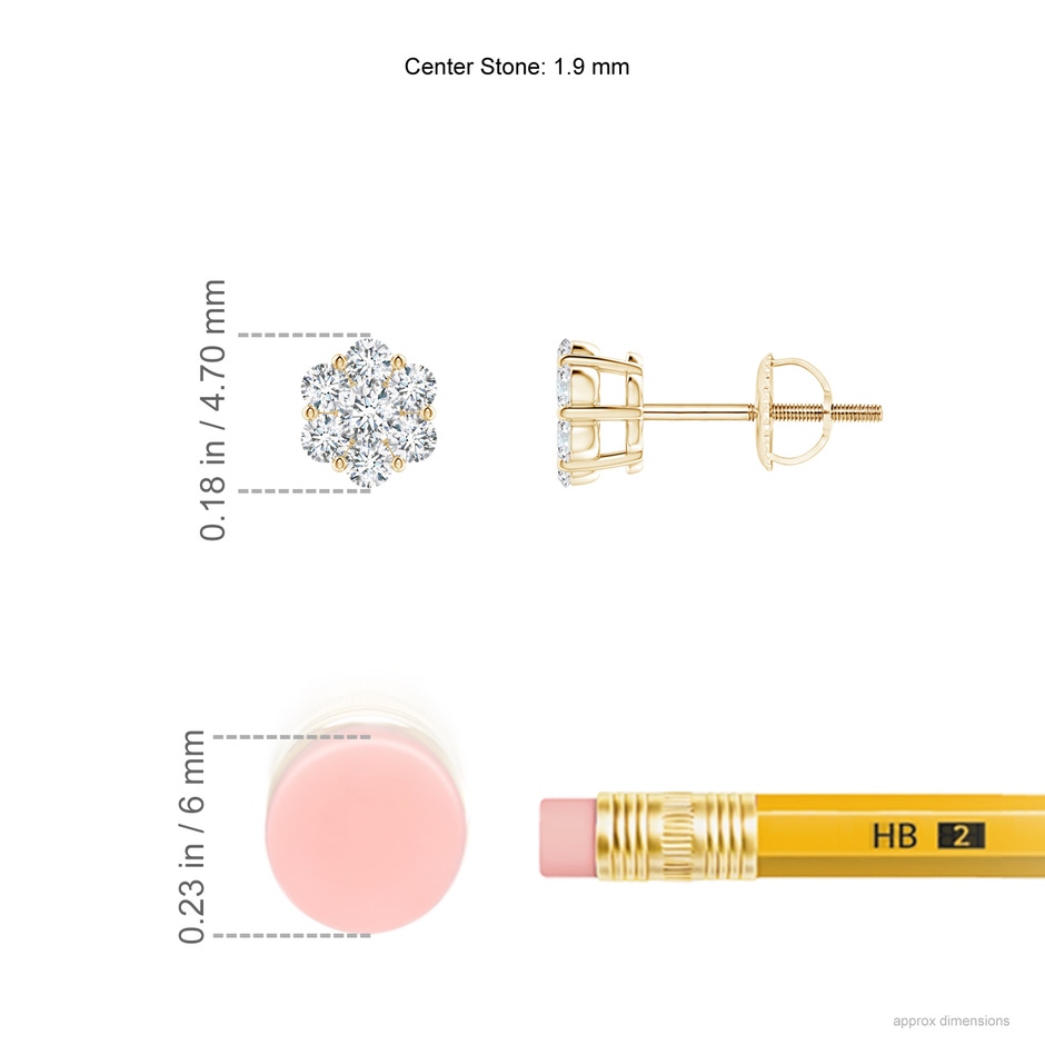 1.9mm GVS2 Pressure-Set Diamond Cluster Stud Earrings in Yellow Gold ruler
