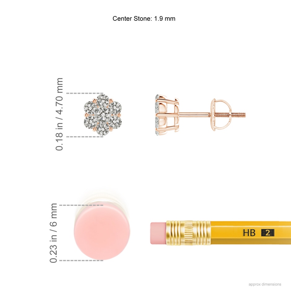 1.9mm KI3 Pressure-Set Diamond Cluster Stud Earrings in Rose Gold ruler