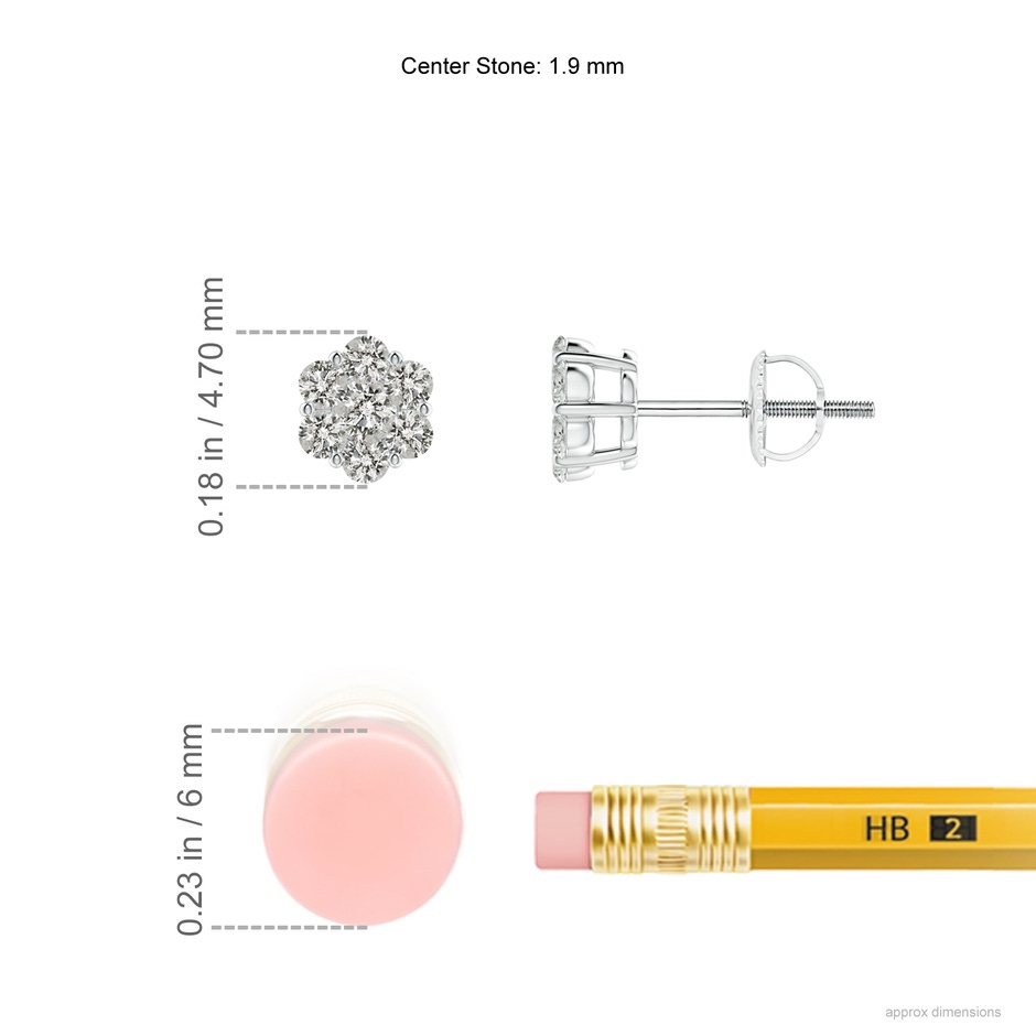 1.9mm KI3 Pressure-Set Diamond Cluster Stud Earrings in White Gold ruler