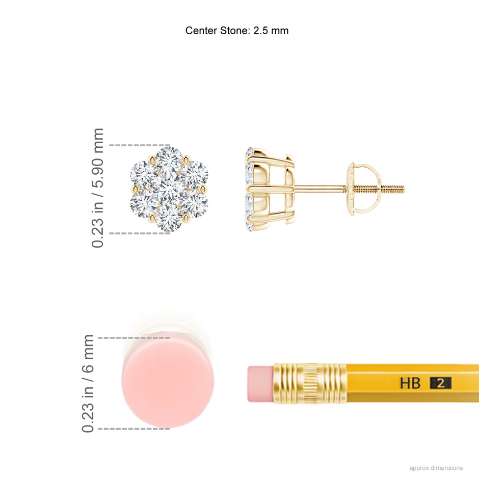 2.5mm GVS2 Pressure-Set Diamond Cluster Stud Earrings in Yellow Gold ruler