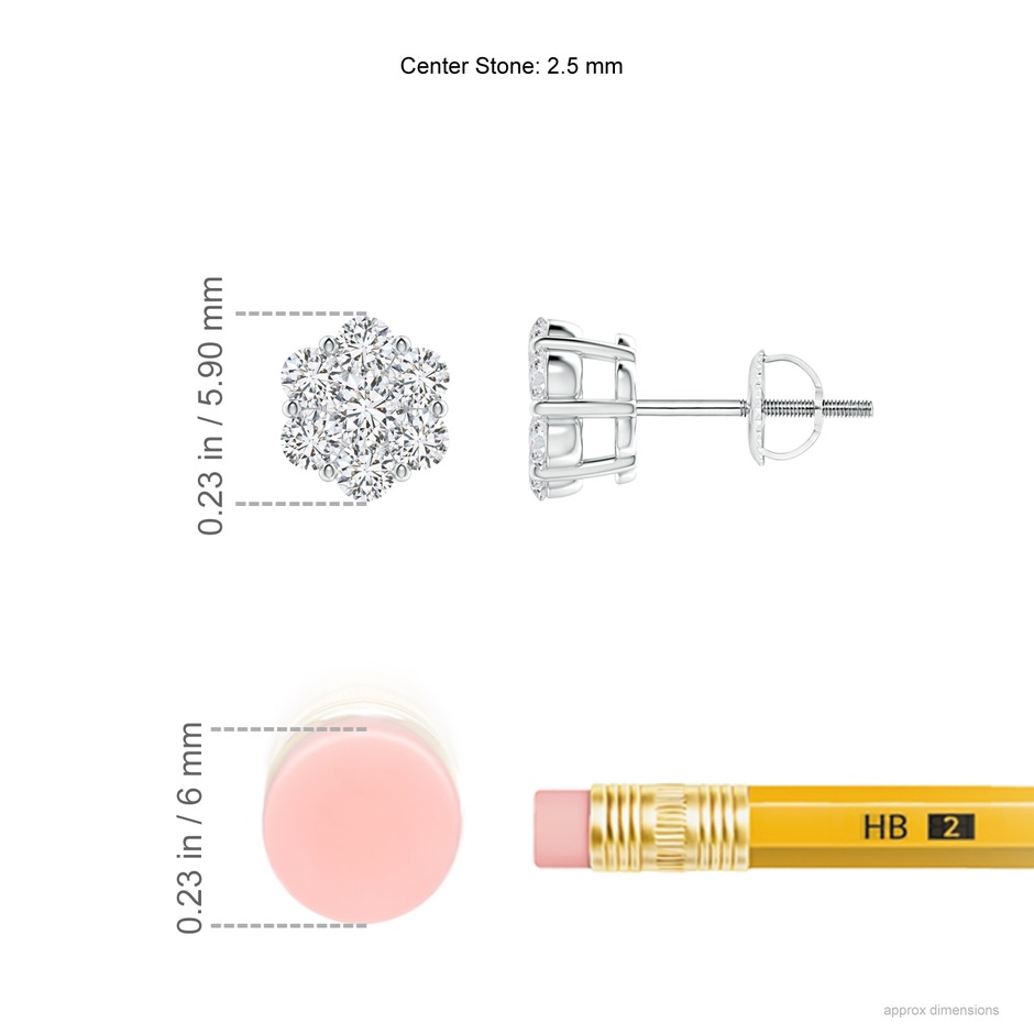 2.5mm HSI2 Pressure-Set Diamond Cluster Stud Earrings in White Gold ruler