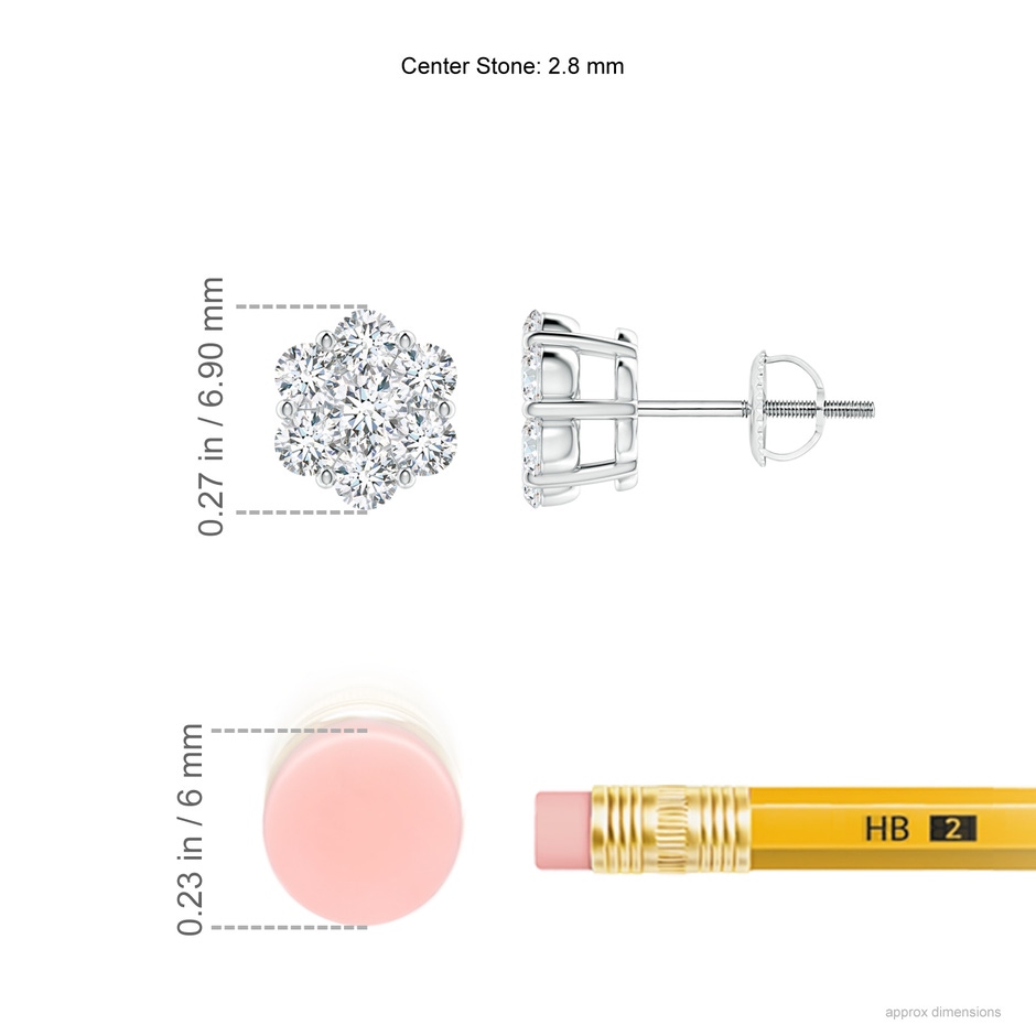 2.8mm GVS2 Pressure-Set Diamond Cluster Stud Earrings in White Gold ruler