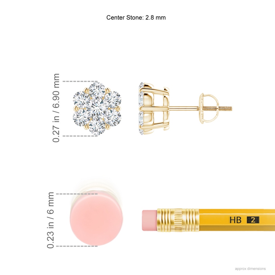 2.8mm GVS2 Pressure-Set Diamond Cluster Stud Earrings in Yellow Gold ruler