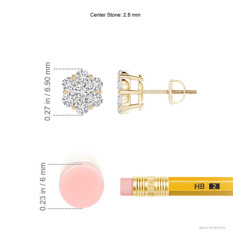 2.8mm HSI2 Pressure-Set Diamond Cluster Stud Earrings in 18K Yellow Gold ruler