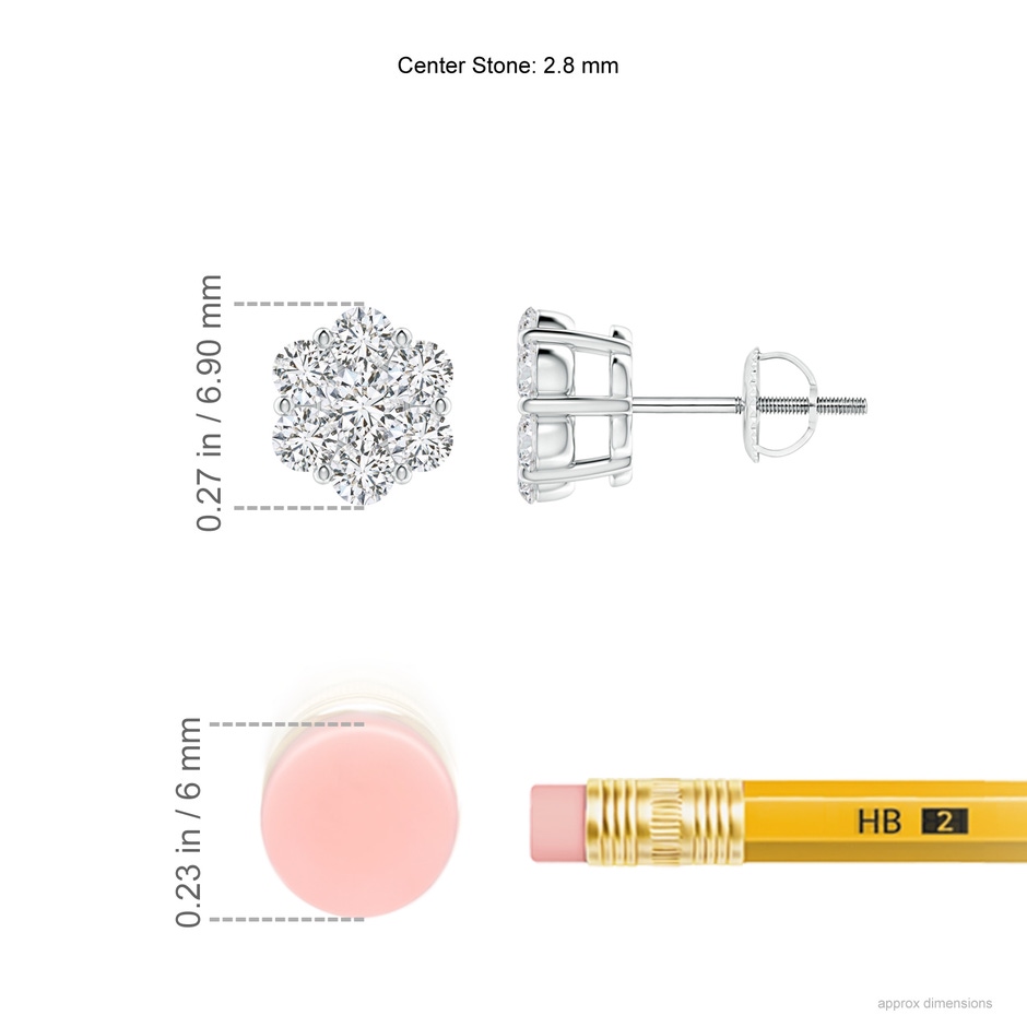 2.8mm HSI2 Pressure-Set Diamond Cluster Stud Earrings in White Gold ruler