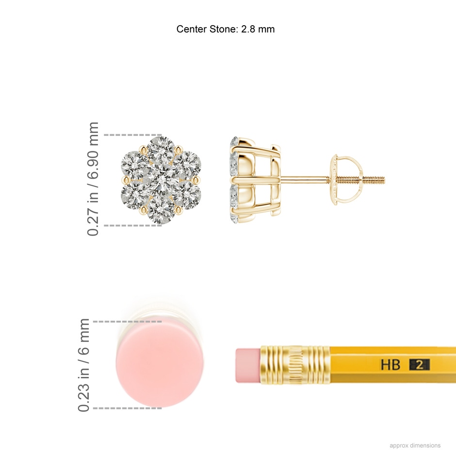 2.8mm KI3 Pressure-Set Diamond Cluster Stud Earrings in Yellow Gold ruler