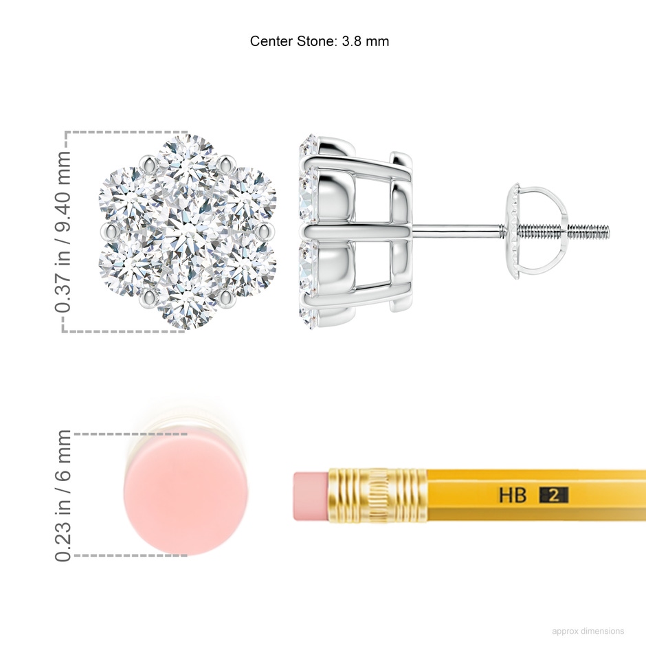 3.8mm GVS2 Pressure-Set Diamond Cluster Stud Earrings in White Gold ruler
