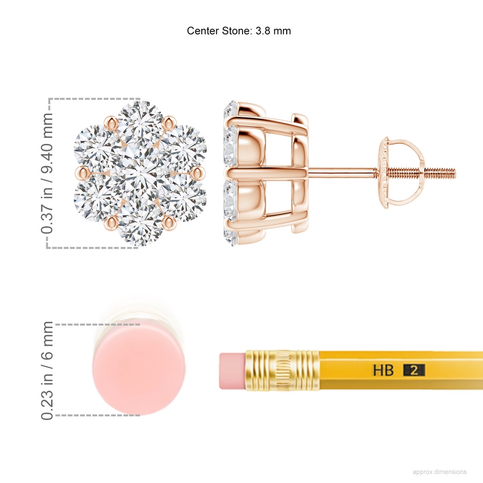3.8mm HSI2 Pressure-Set Diamond Cluster Stud Earrings in Rose Gold ruler