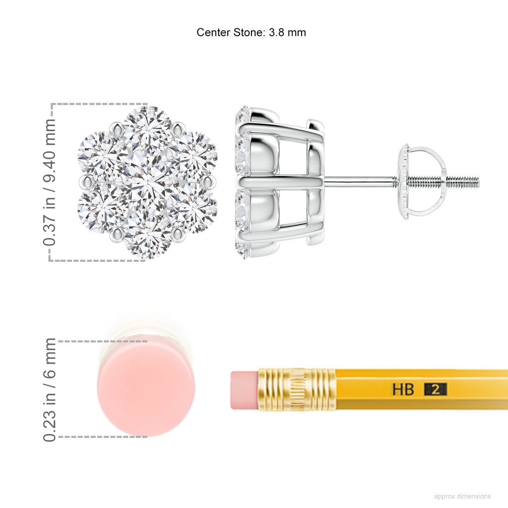 3.8mm HSI2 Pressure-Set Diamond Cluster Stud Earrings in White Gold ruler