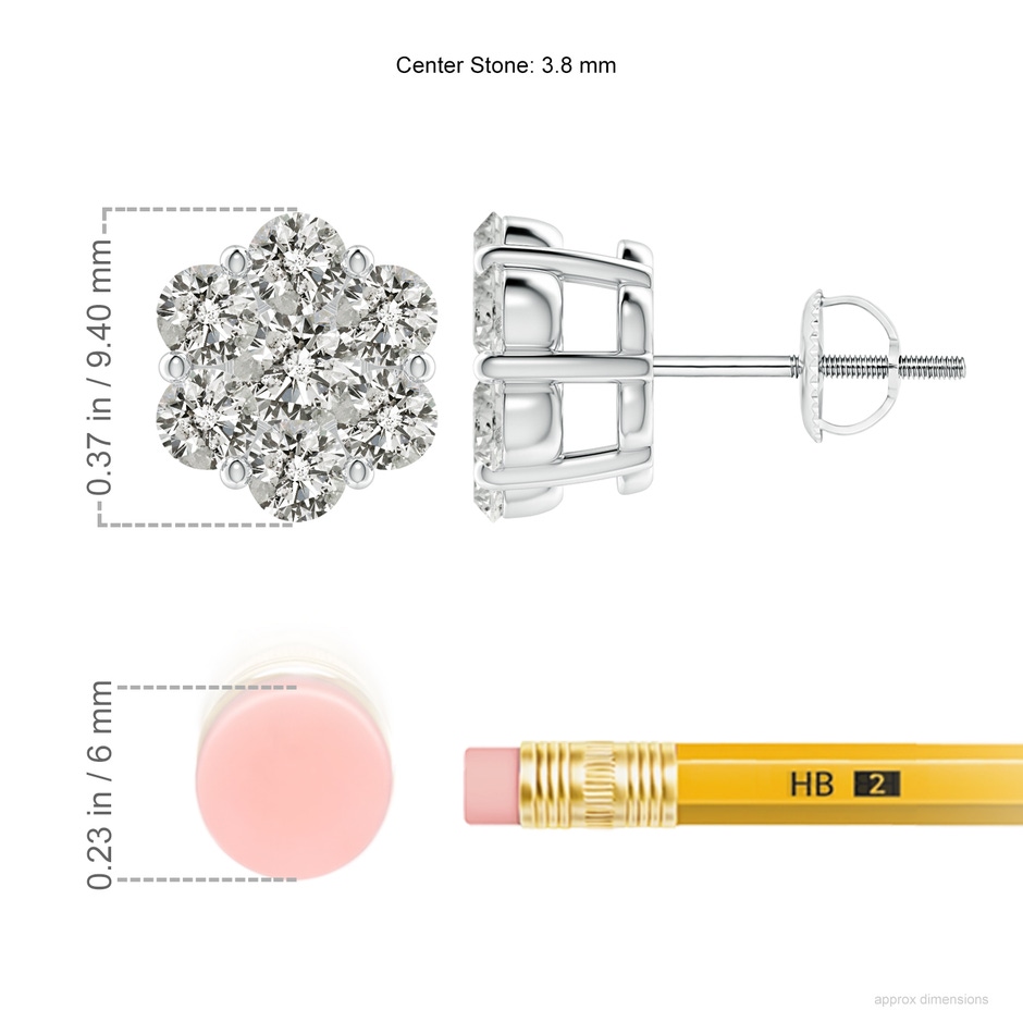3.8mm KI3 Pressure-Set Diamond Cluster Stud Earrings in White Gold ruler