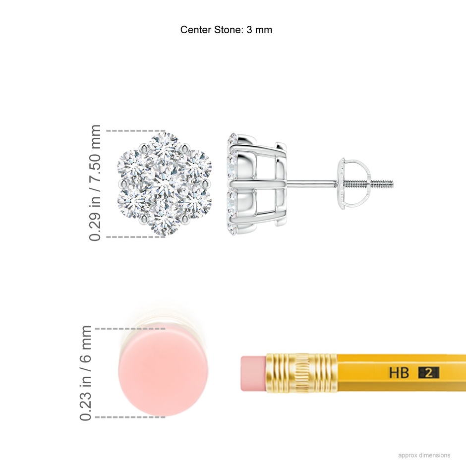 3mm GVS2 Pressure-Set Diamond Cluster Stud Earrings in White Gold ruler