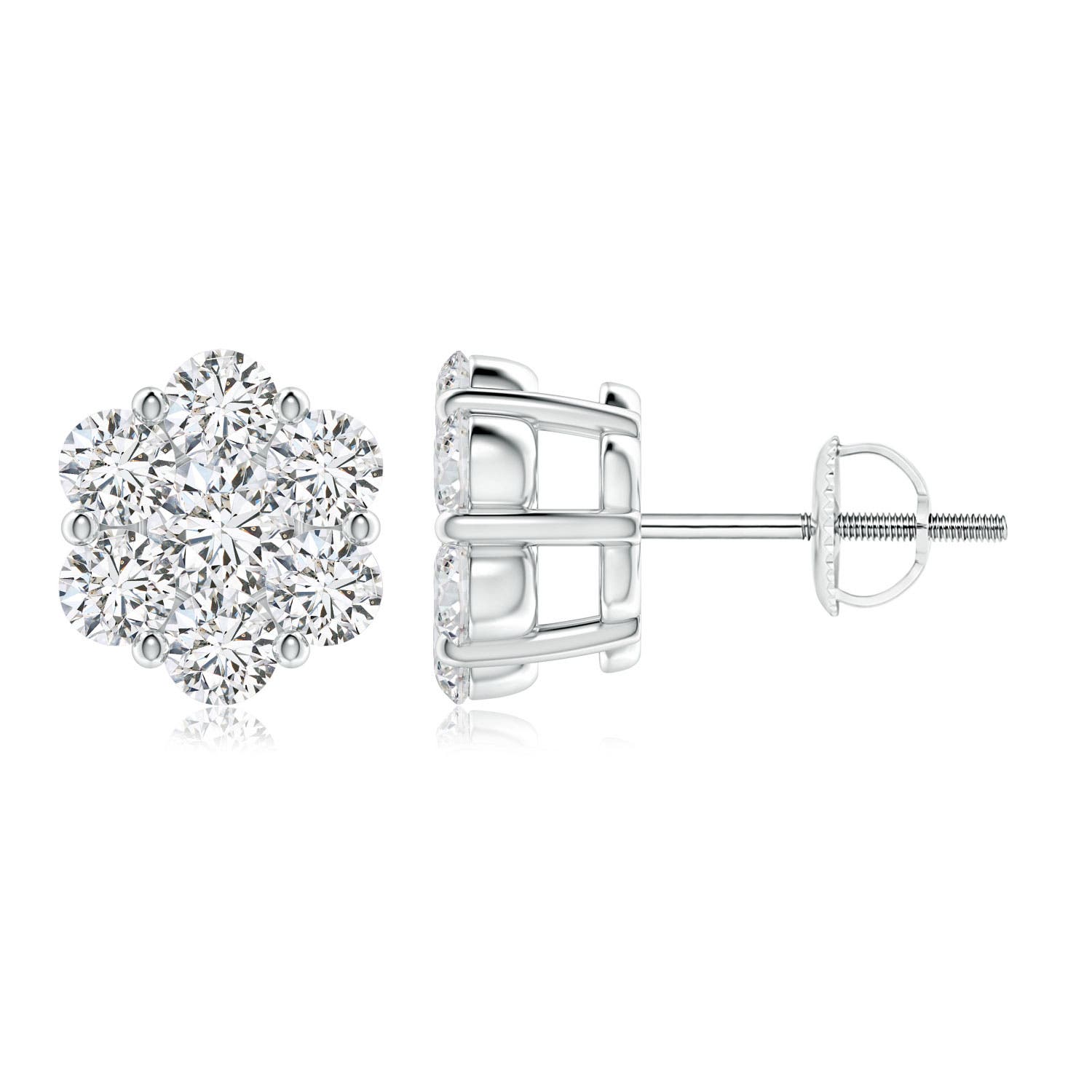 3mm HSI2 Pressure-Set Diamond Cluster Stud Earrings in 18K White Gold