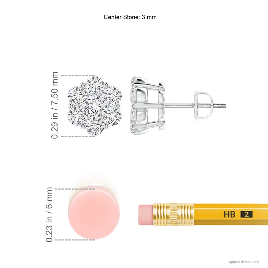 3mm HSI2 Pressure-Set Diamond Cluster Stud Earrings in White Gold ruler