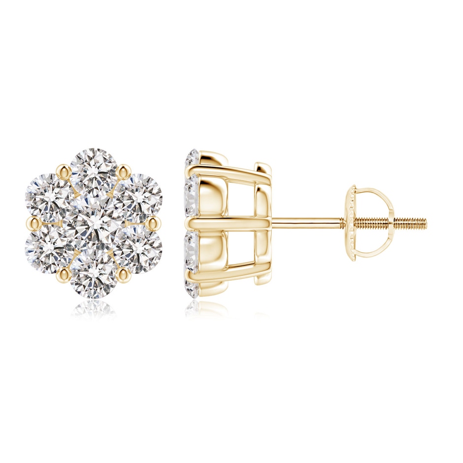 3mm IJI1I2 Pressure-Set Diamond Cluster Stud Earrings in Yellow Gold 
