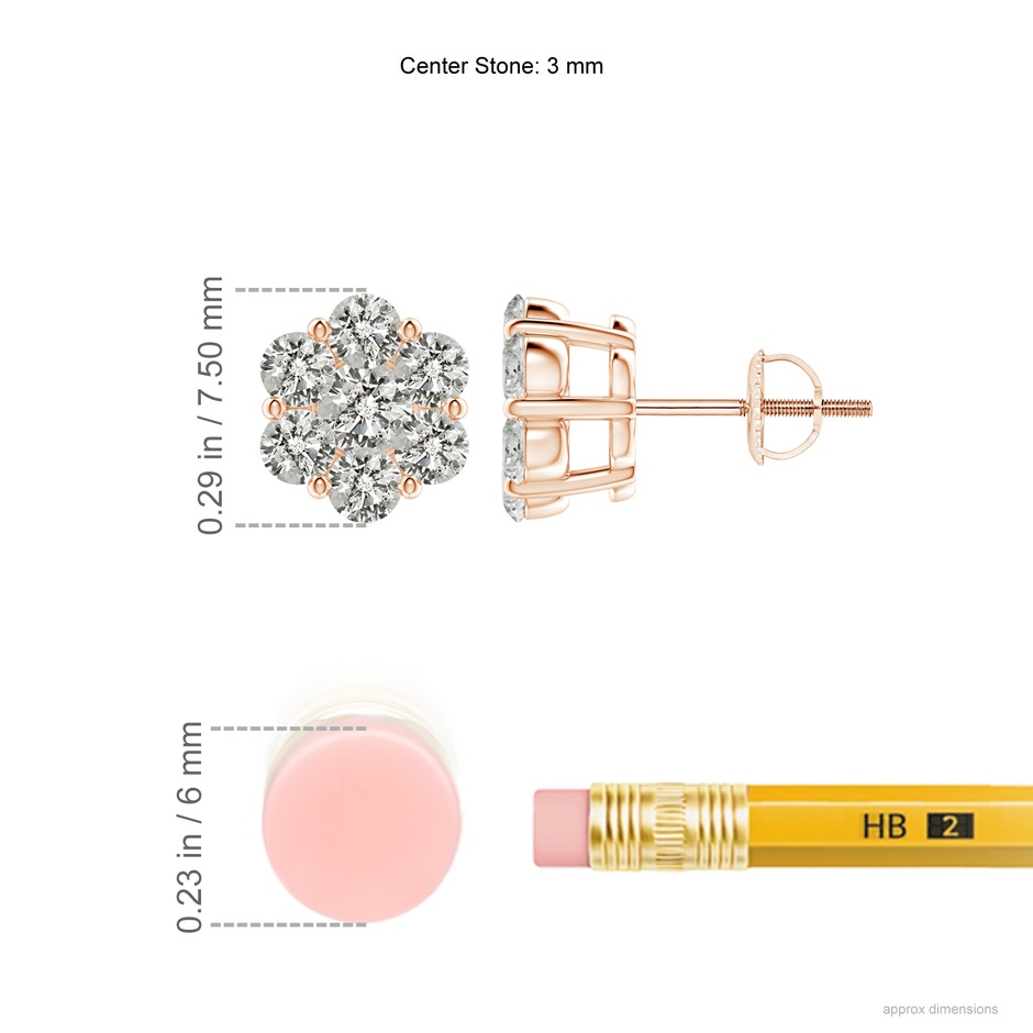 3mm KI3 Pressure-Set Diamond Cluster Stud Earrings in 18K Rose Gold ruler
