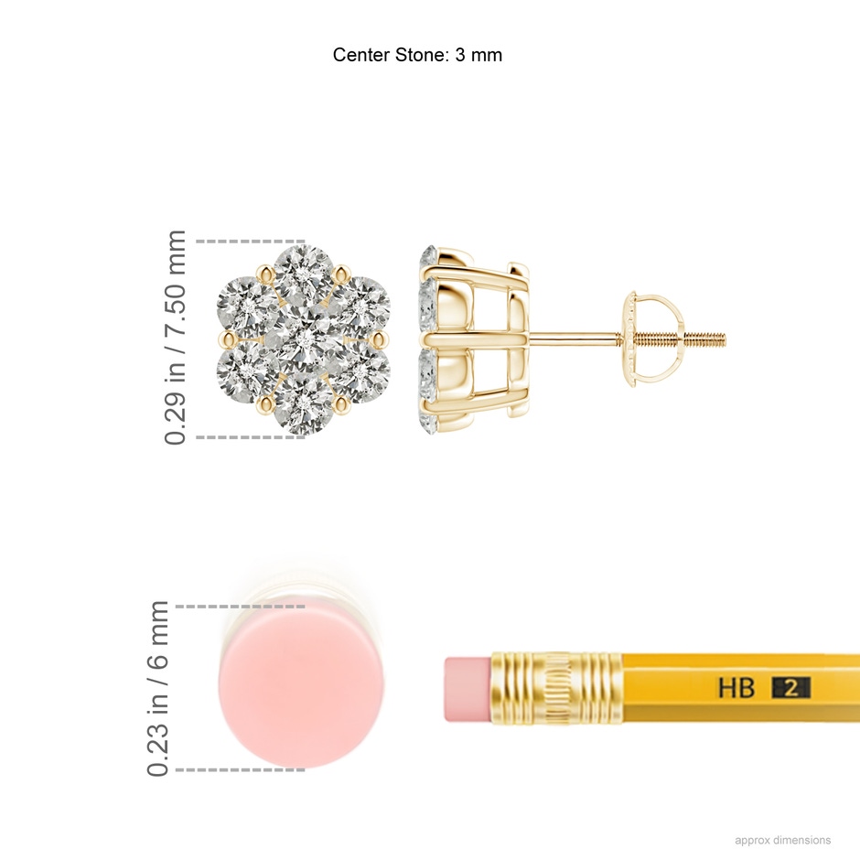 3mm KI3 Pressure-Set Diamond Cluster Stud Earrings in Yellow Gold ruler