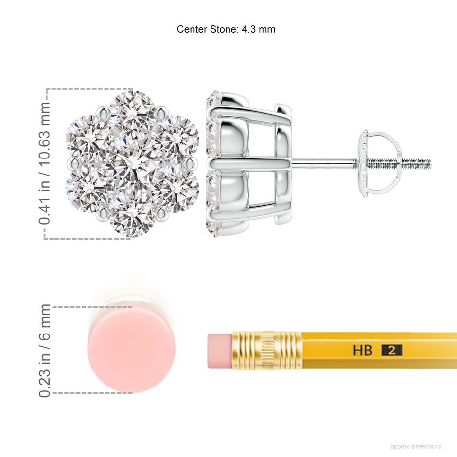 4.3mm IJI1I2 Pressure-Set Diamond Clustre Stud Earrings in White Gold ruler