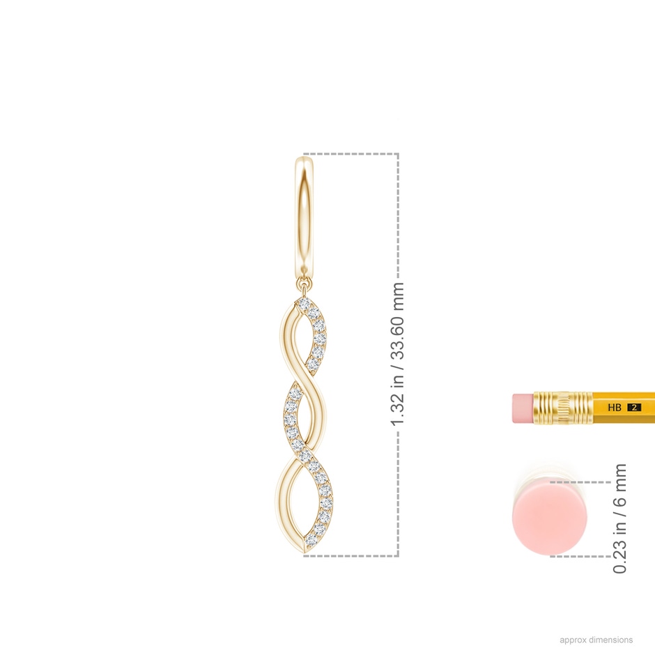 0.9mm GVS2 Diamond Infinity Dangle J-Hoop Earrings in Yellow Gold ruler