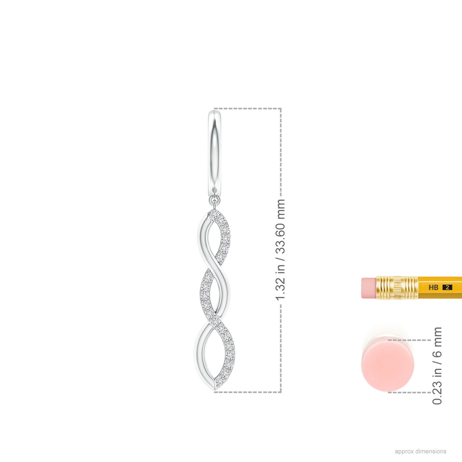 0.9mm HSI2 Diamond Infinity Dangle J-Hoop Earrings in White Gold ruler