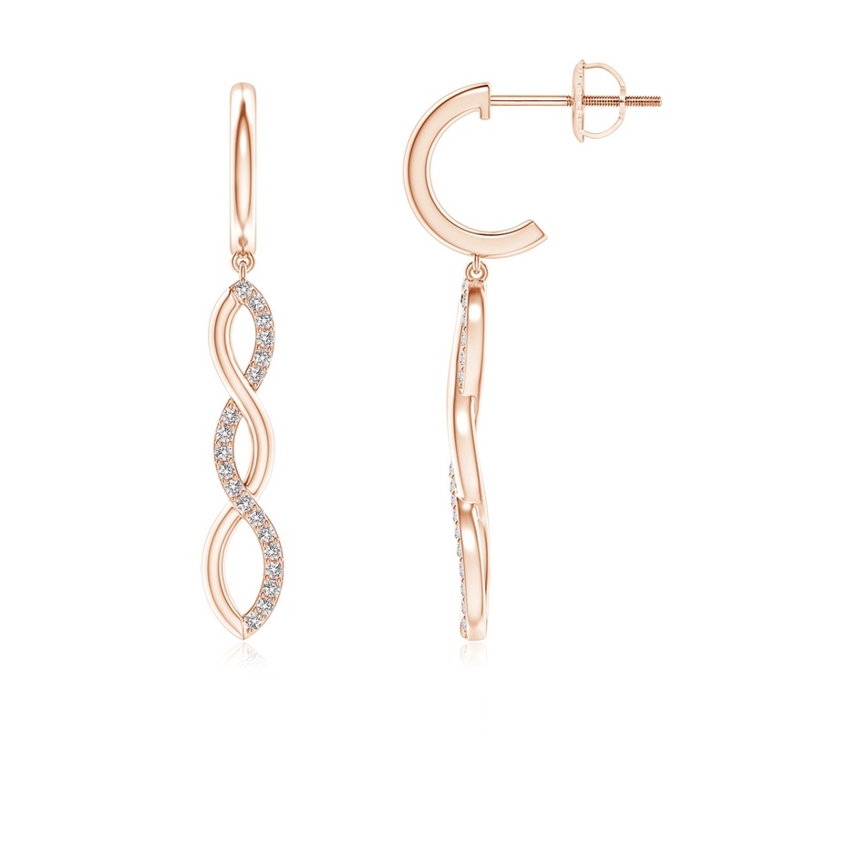 0.9mm IJI1I2 Diamond Infinity Dangle J-Hoop Earrings in Rose Gold 