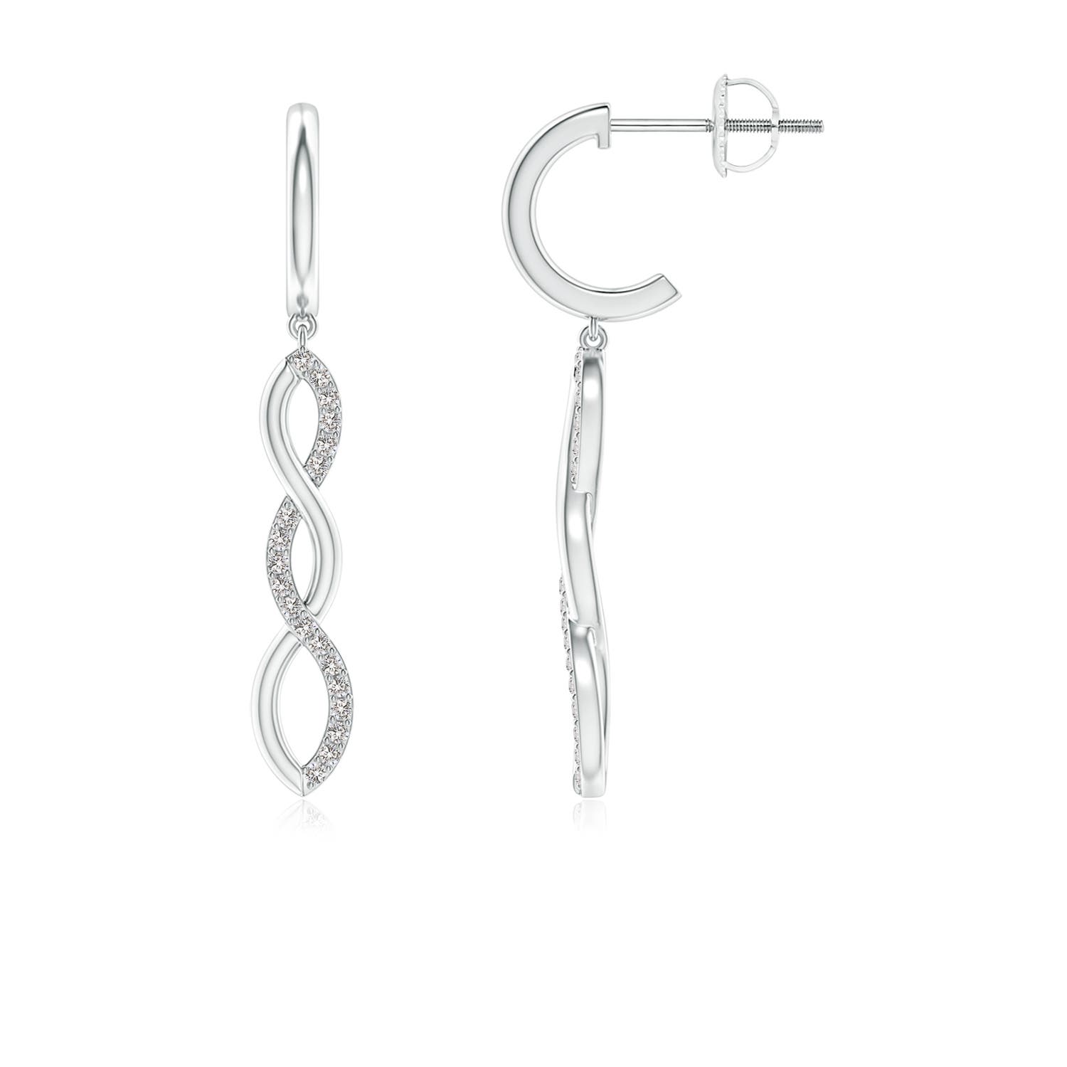 0.9mm IJI1I2 Diamond Infinity Dangle J-Hoop Earrings in White Gold