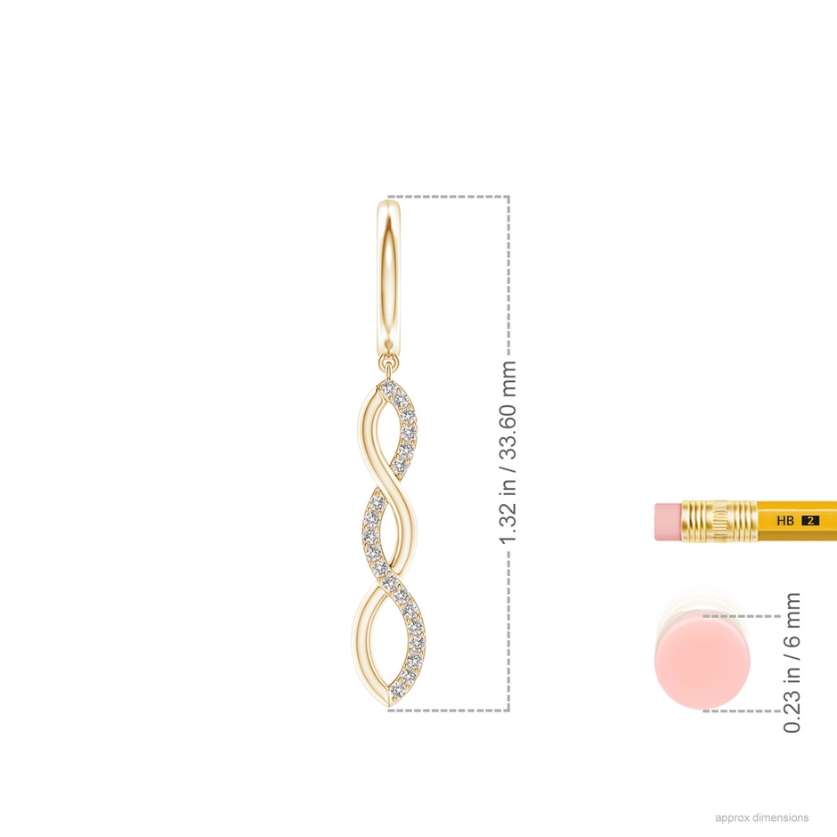 0.9mm IJI1I2 Diamond Infinity Dangle J-Hoop Earrings in Yellow Gold ruler