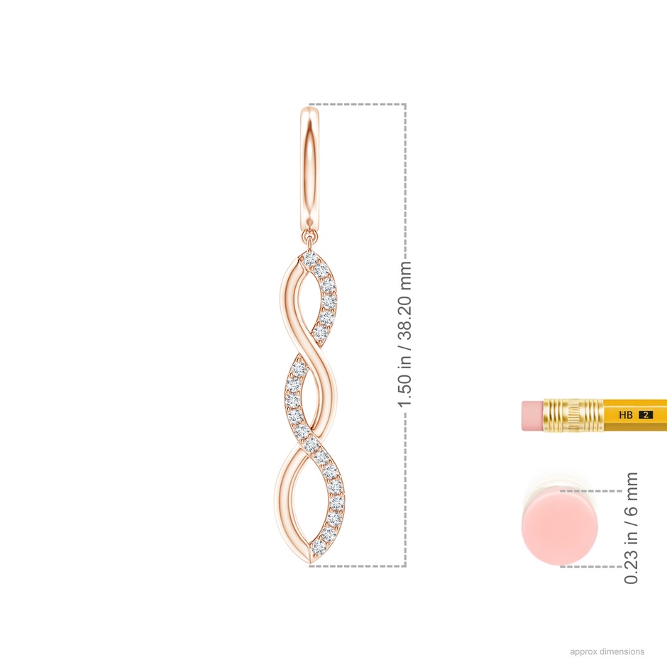 1.15mm GVS2 Diamond Infinity Dangle J-Hoop Earrings in Rose Gold ruler