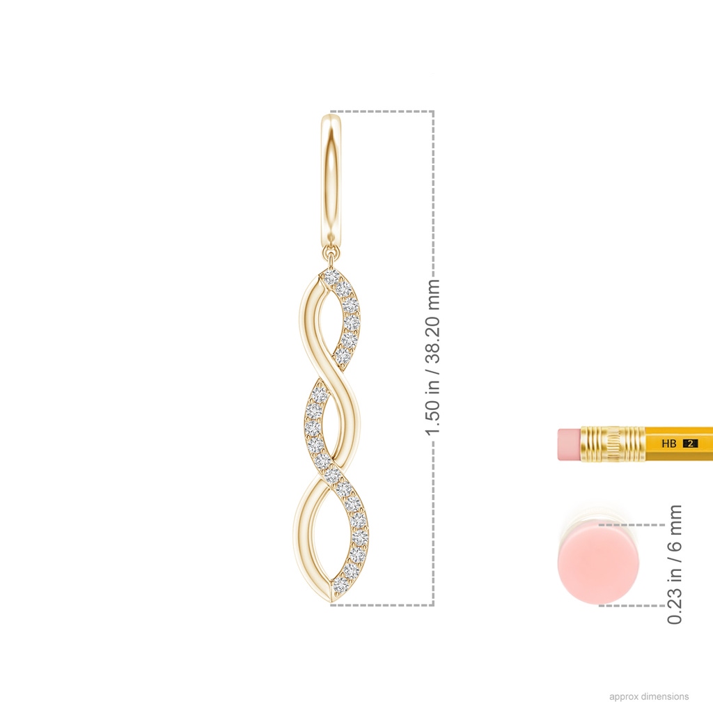 1.15mm HSI2 Diamond Infinity Dangle J-Hoop Earrings in 9K Yellow Gold Ruler