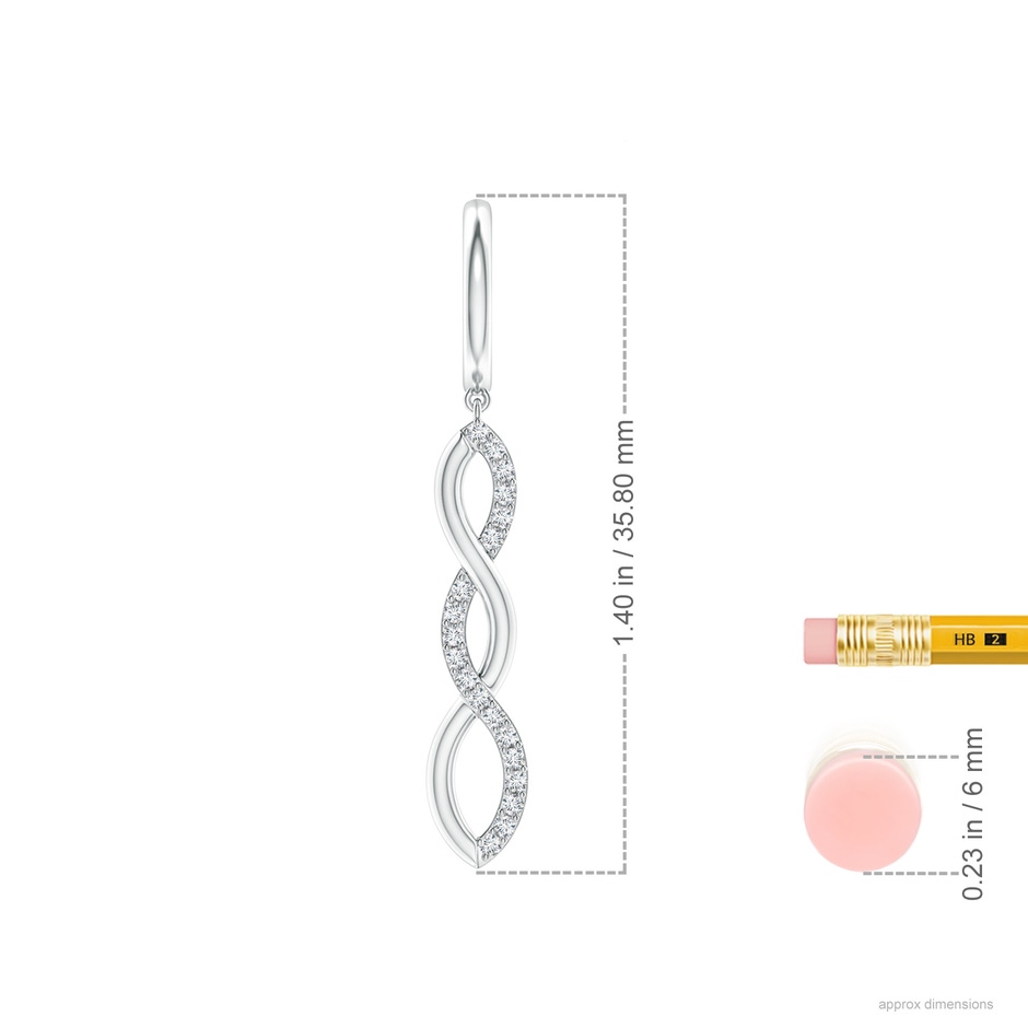 1mm GVS2 Diamond Infinity Dangle J-Hoop Earrings in P950 Platinum ruler
