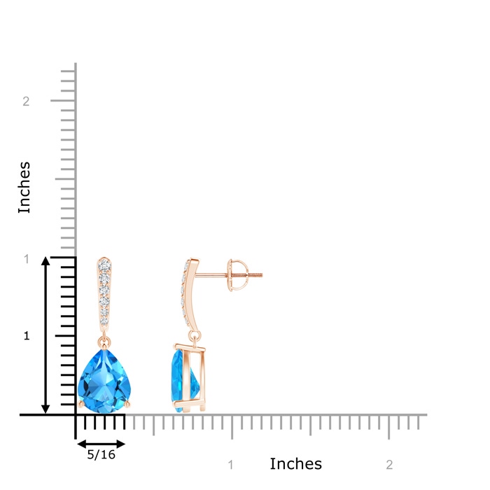 10x8mm AAAA Solitaire Swiss Blue Topaz Drop Earrings with Diamonds in Rose Gold Product Image